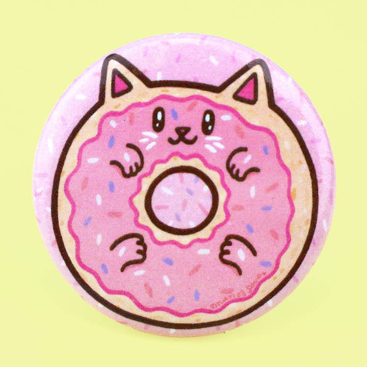 Donut Kat Kitty Kunst Pink Pinback Knap for engroshandel hos Turtle's Soup
