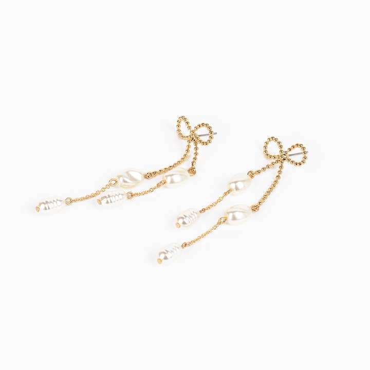 Sessori - Wholesale Dangle Earrings - Long Bow Pearl Deco Drop Earrings3