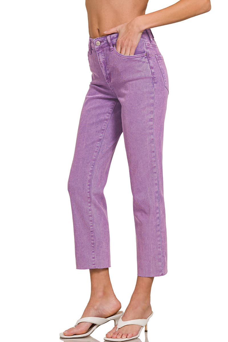 42POPS – wholesale Jeans - Dam – SI-26532 Syra Tvättade Högmidjade Croppade Raka Byxor9