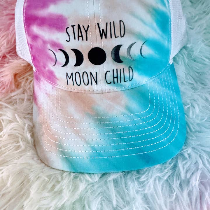 Stay Wild Moon Child Pastel Tie-Dye Hat for wholesale by Dashmonograms