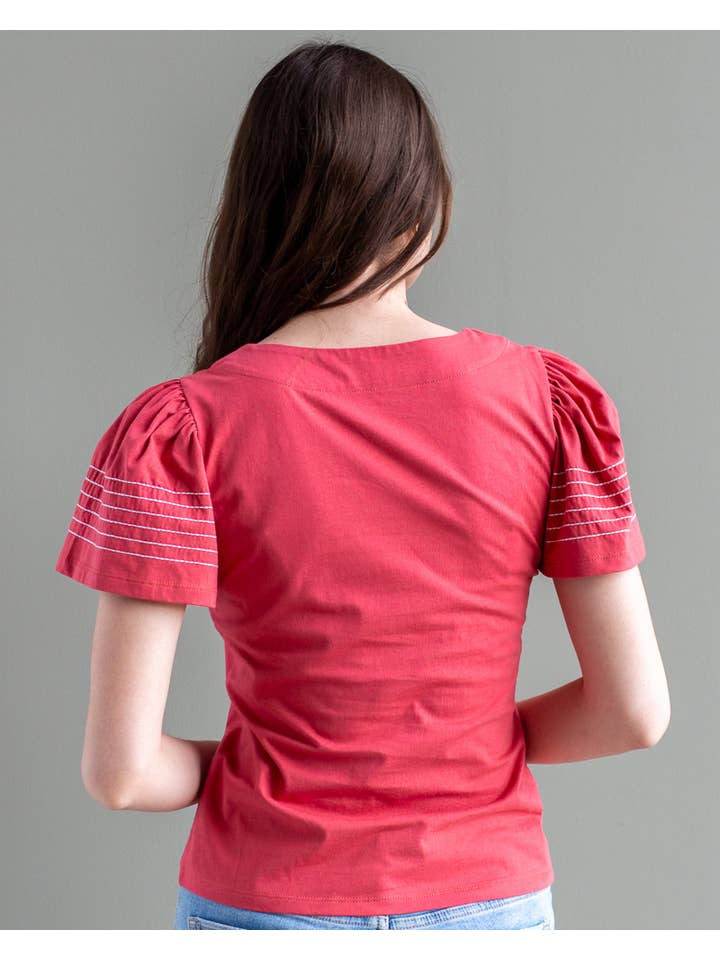 Linear Red Short Sleeve Fitted Top for wholesale on Faire