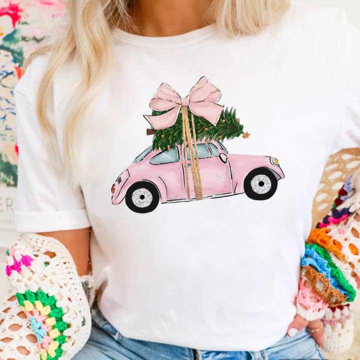 Shoppe SHC - Wholesale T-shirt (graphic) – women's - Pink Christmas Car Christmas 2025 Graphic Tee | Gildan