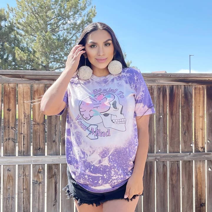 Be Kind To your Mind Heather Purple Bleached Tee for wholesale by Bonita Wholesale Store