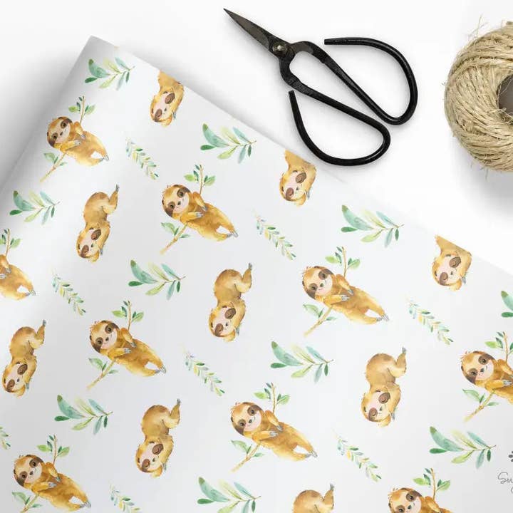 Sugar and Spice Paper - Wholesale Flat Wrap - Baby Sloth Wrapping Paper - Flat Pack Gift Wrap Sheets