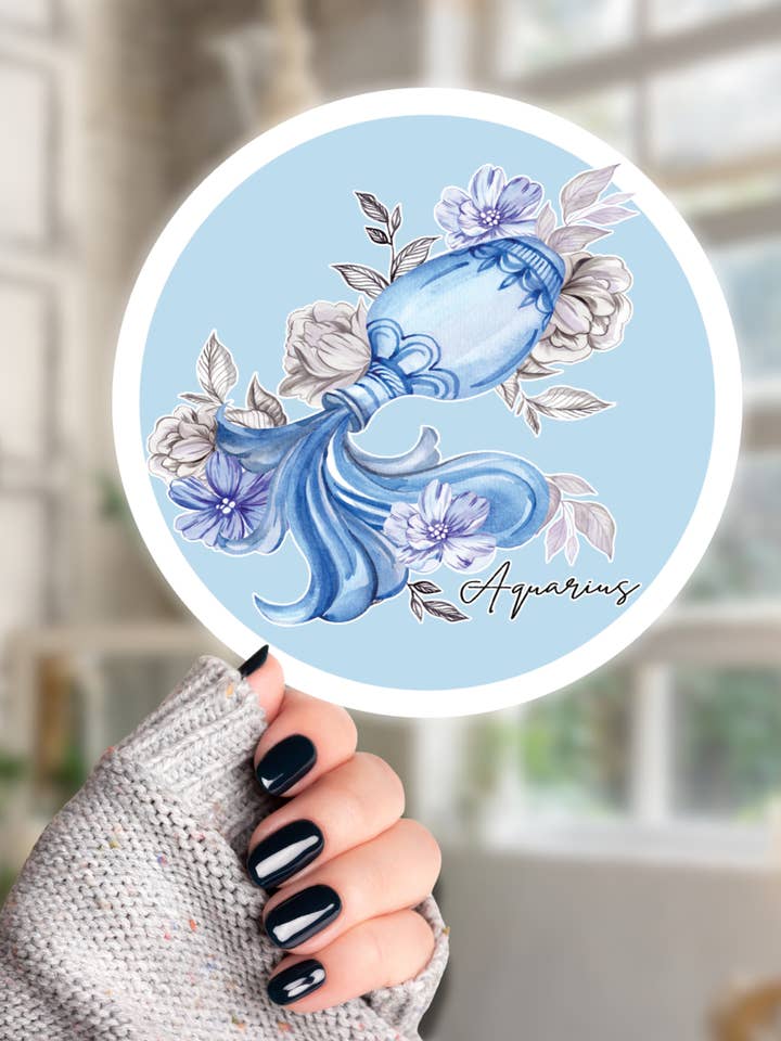 Pegatina de vinilo de horóscopo de Acuario del zodiaco de astrología 3x3 para venta al por mayor de Crow's Tourmaline