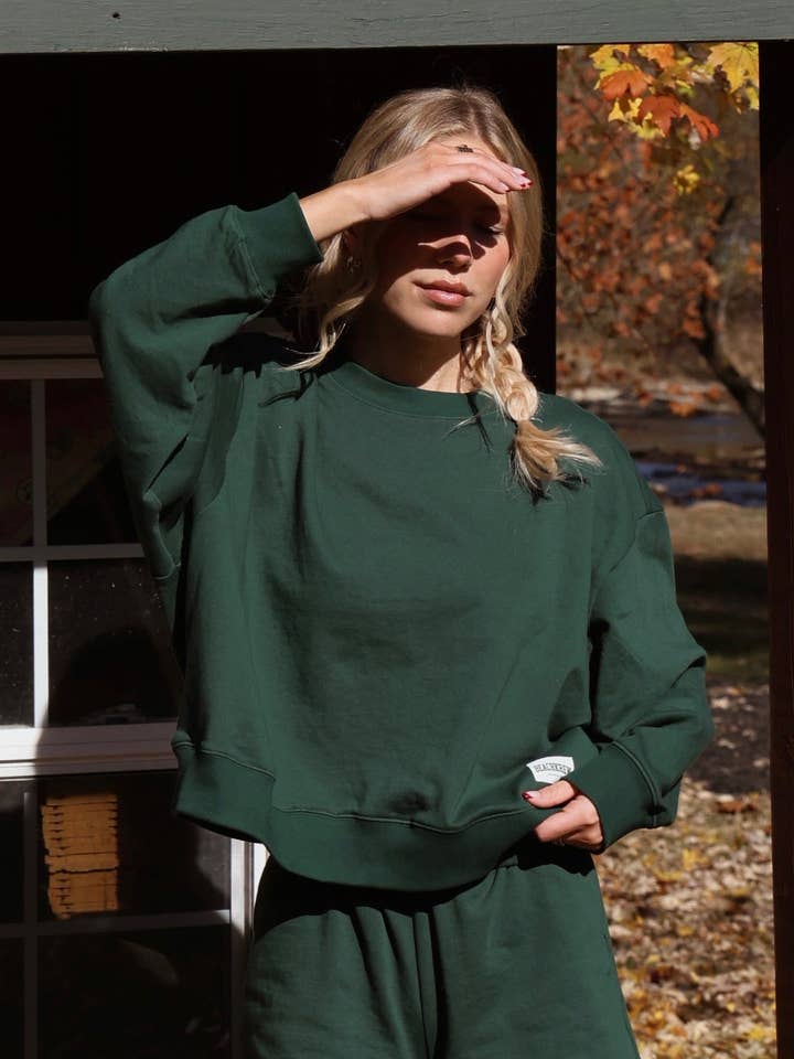 VARSITY PATCH TERRY CREWNECK - SEAGRASS for wholesale by Beach Krew