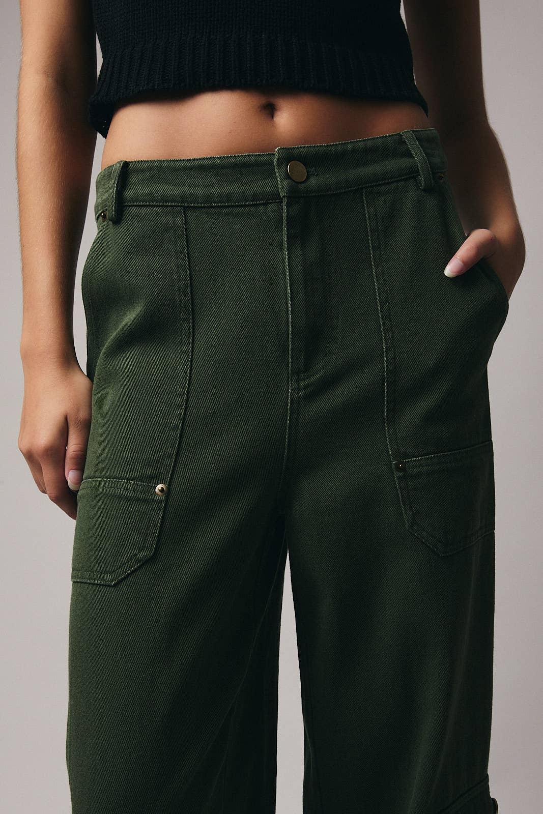 OLIVE RIVET DETAILED TWILL PANTS for wholesale on Faire4