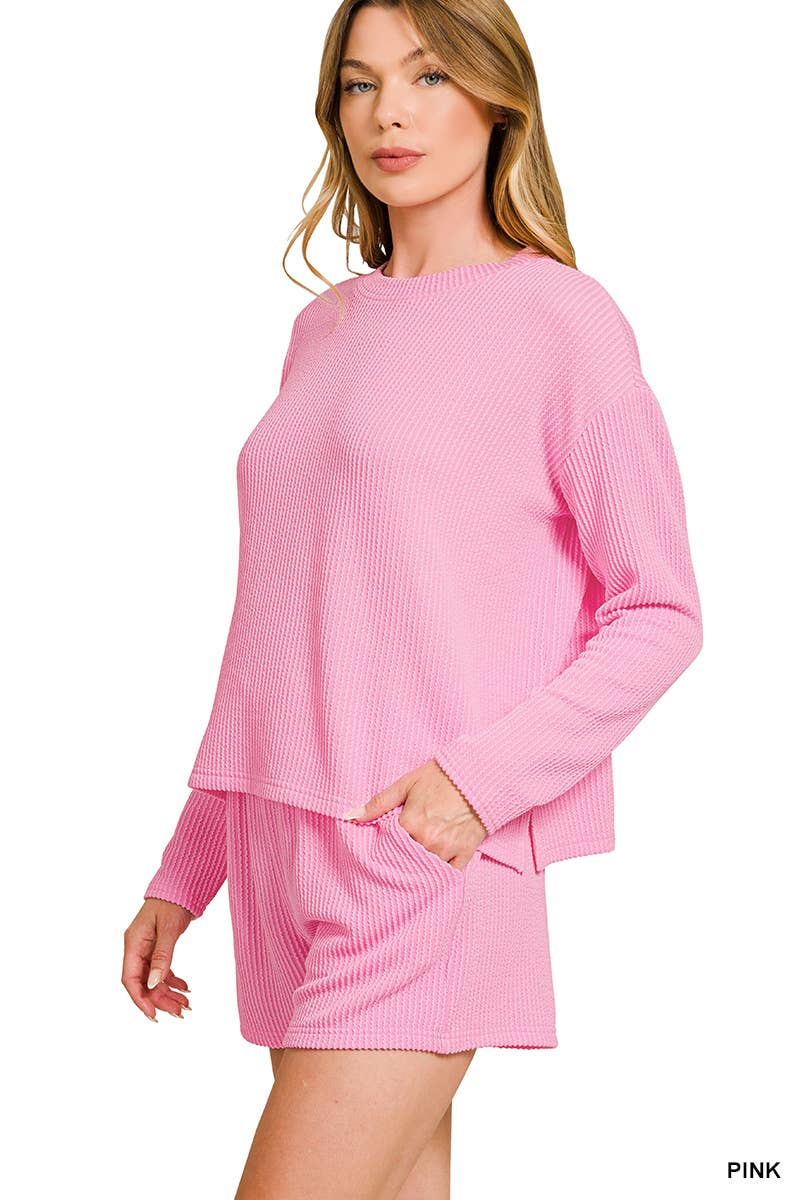 42POPS - Wholesale Lounge Set - Women's - Raised Rib Tee & Shorts 2PC Set 17