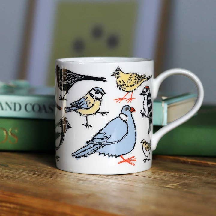 garden birds bone china mug for wholesale by Poppy Treffry