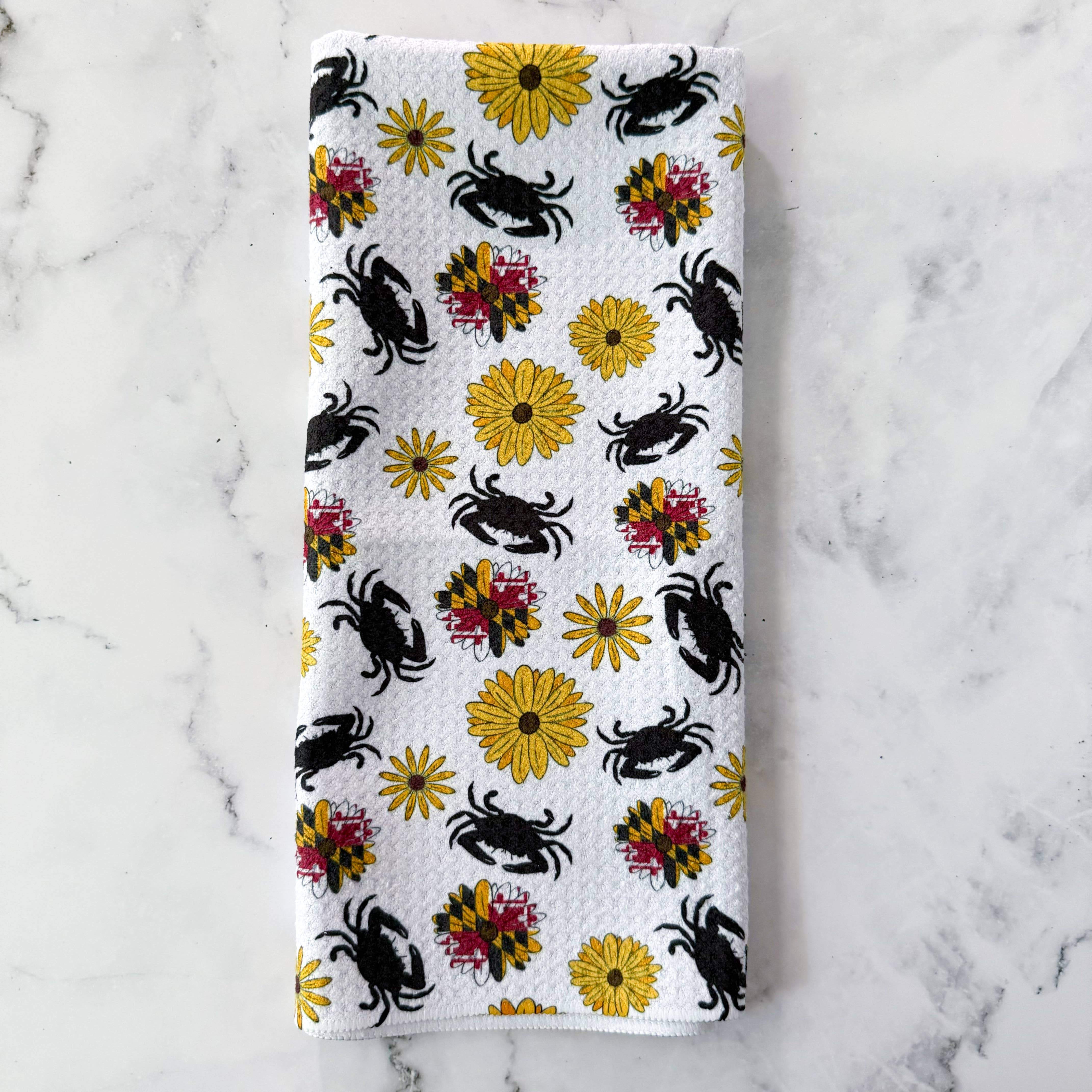 Jami Creates - Wholesale Tea Towel - Maryland Flower & Crab Patterned Waffle Kitchen Dish Towel0