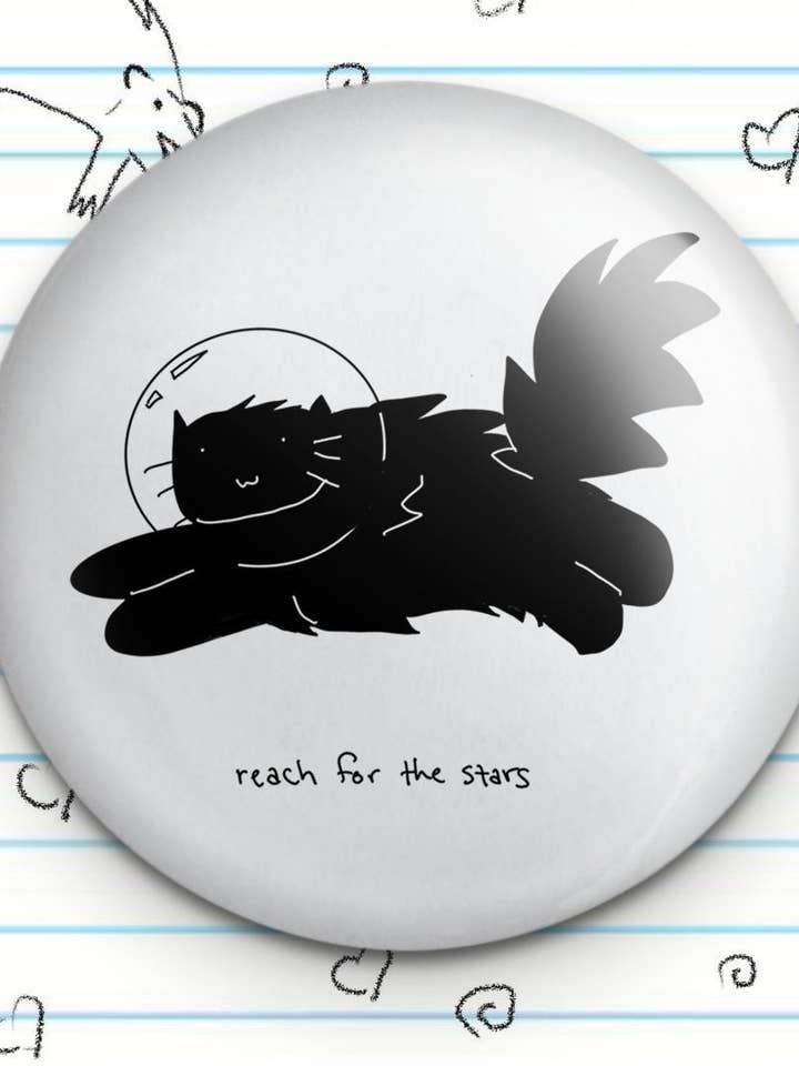 Reach For The Stars Cat Black Cat 1,25" -knop, Astronaut Cat, Space Cat Meme, Funny Button, Cat Pin Badge, Cat Lover Gift, Long Black Cat voor wholesale door Fautbarb