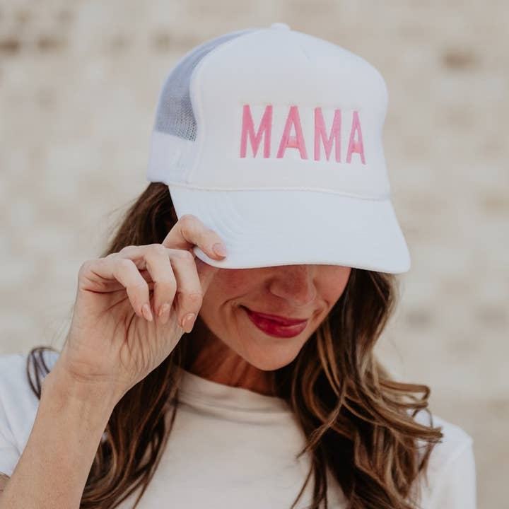 MAMA (Pink and White) Foam Trucker Hat for wholesale by Katydid
