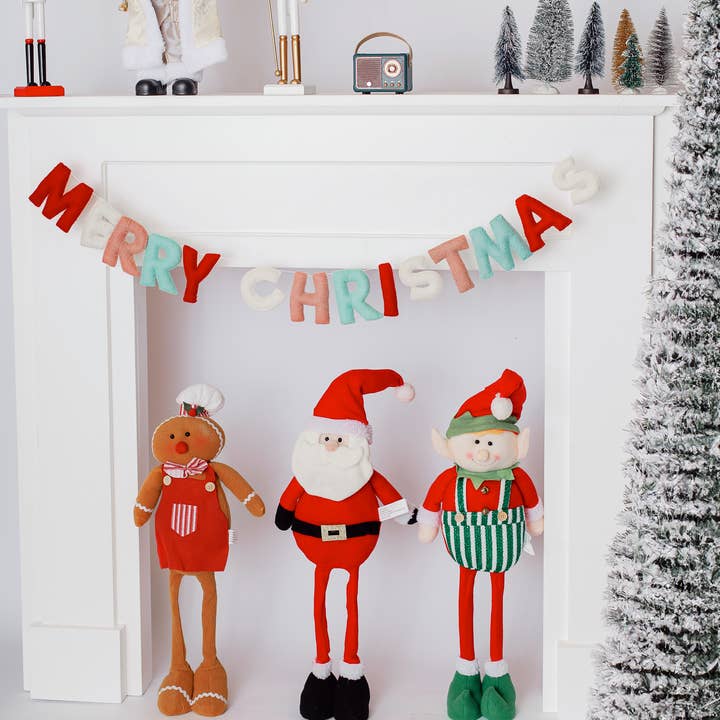 Joy Felts – wholesale Bunting/garland – Merry Christmas Letter Garland - Peppermint Pinwheel Palette0