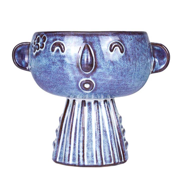 Drew Derose Design - Wholesale Plant Pot - ceramic girl face planter 6"W and 7"H , blue