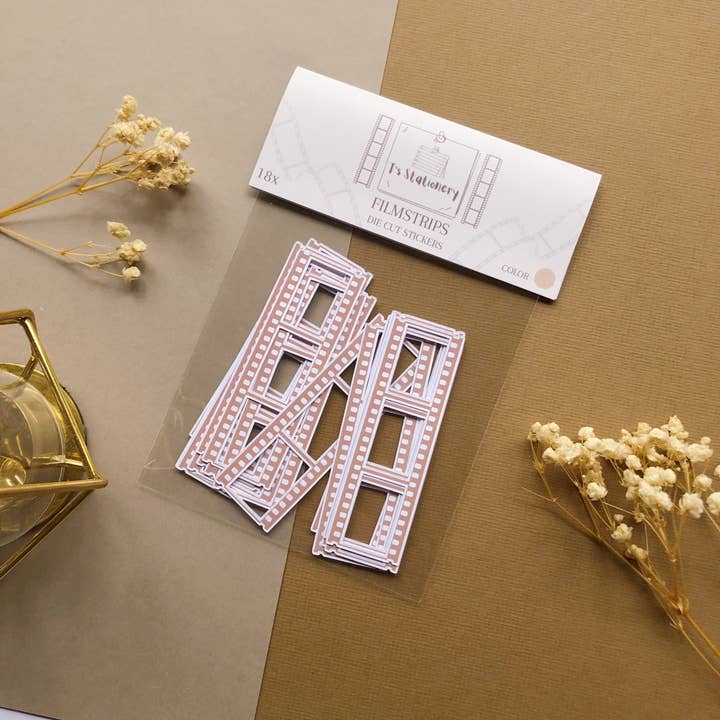"18Pcs Caramel Film Strip Die Cut Stickers" for wholesale by T's Stationery