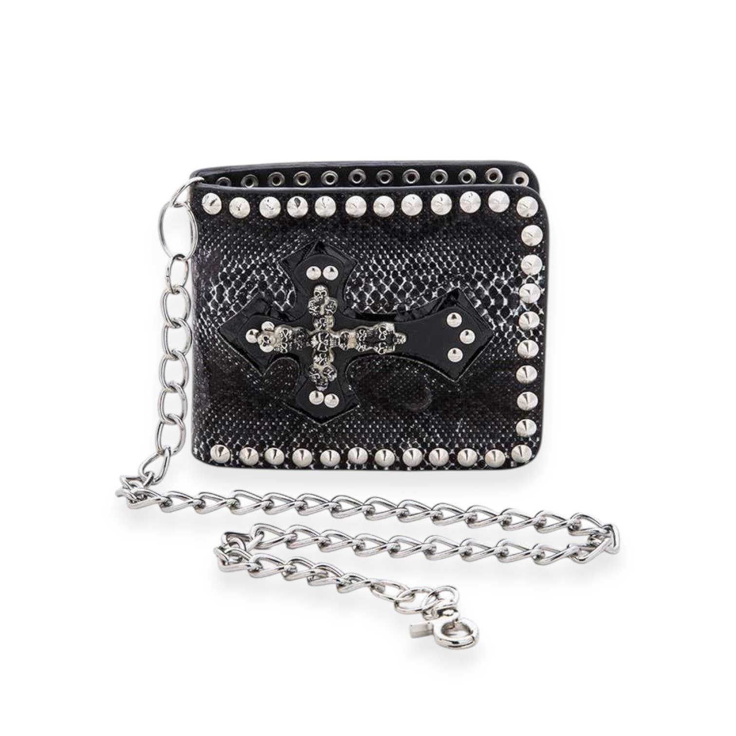 Black Metallic Croc Effect Biker Chain Wallet for wholesale on Faire