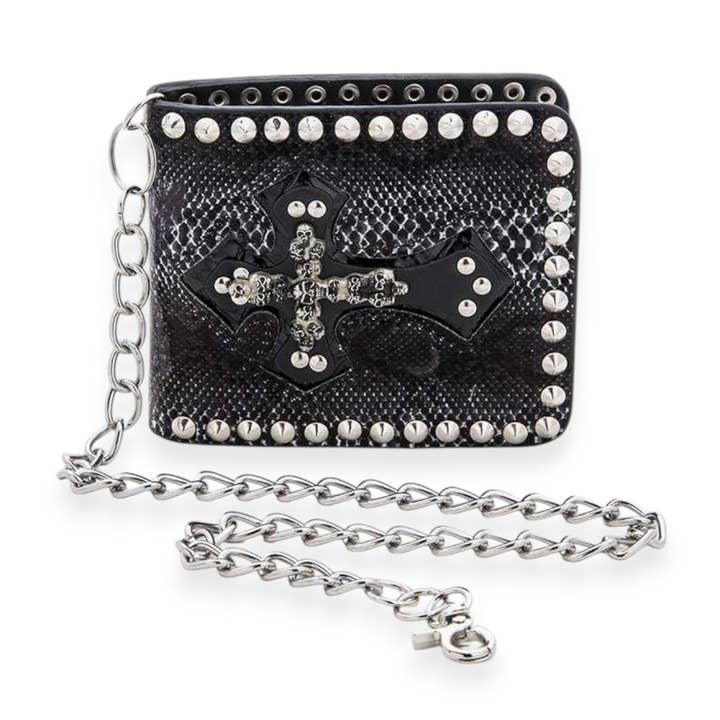 Metallic Croc Effect Biker Chain Wallet for wholesale by LA Jewelry Plaza