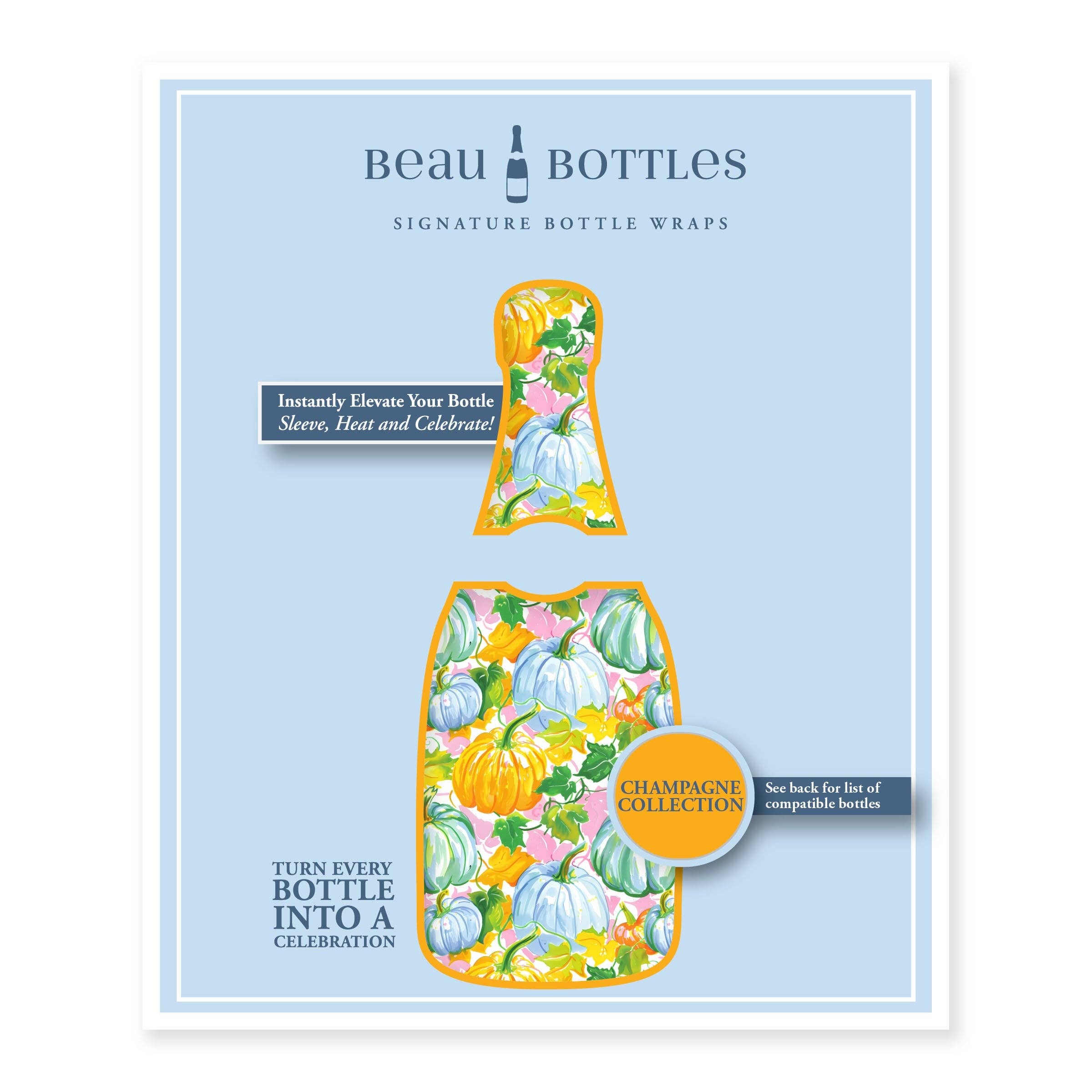 Beau Bottles - Wholesale Wine Gift Bag - Beau Bottles Orange and Blue Pumpkins- Champagne Collection5