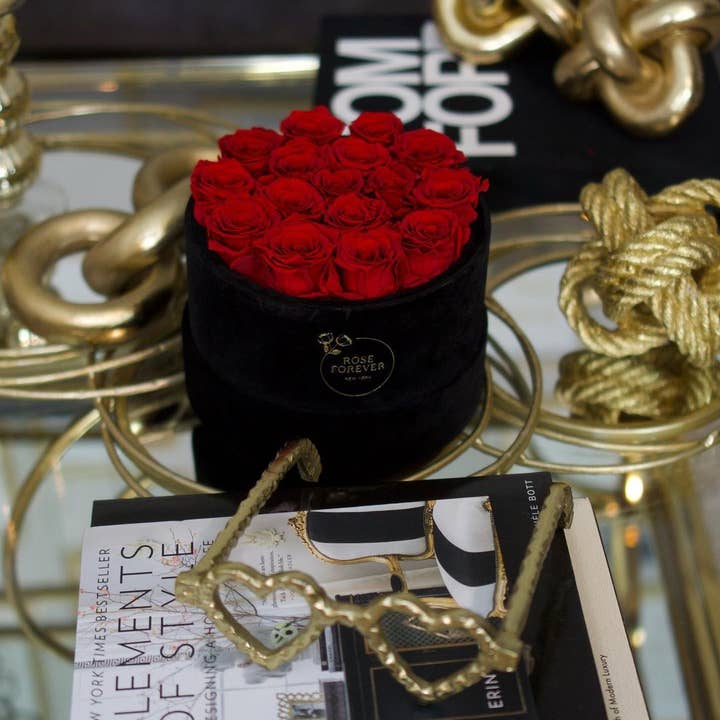 Rose Forever - Wholesale Dried/Pressed Flowers - 16 Red Roses Black Velvet Eternity Roses Box