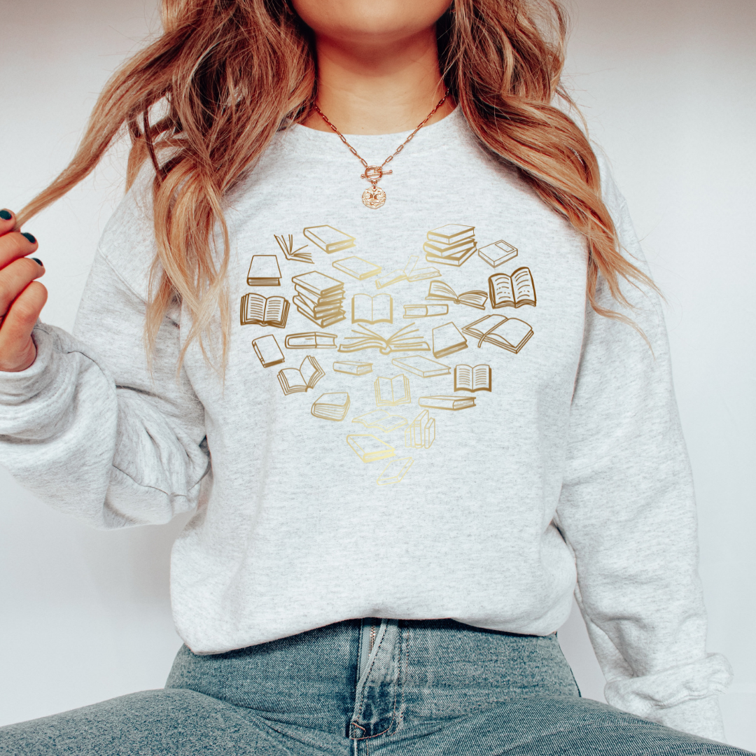 The Obstinate Octopus - Vente Sweat-shirt à imprimés – femme - Sweatshirt « Golden Bronze Ombre Book Heart » pour lecteurs0