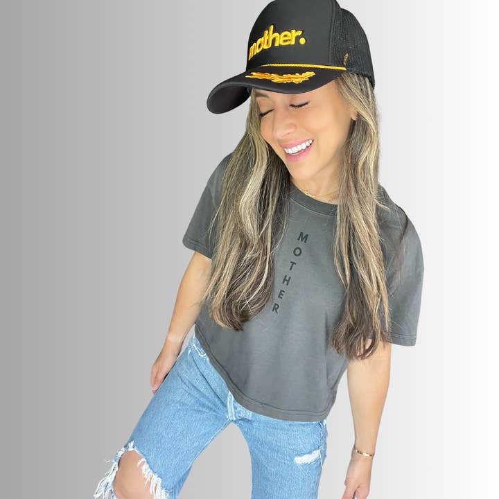 Mother Embroidered Captain Hat - Black and Gold for wholesale on Faire