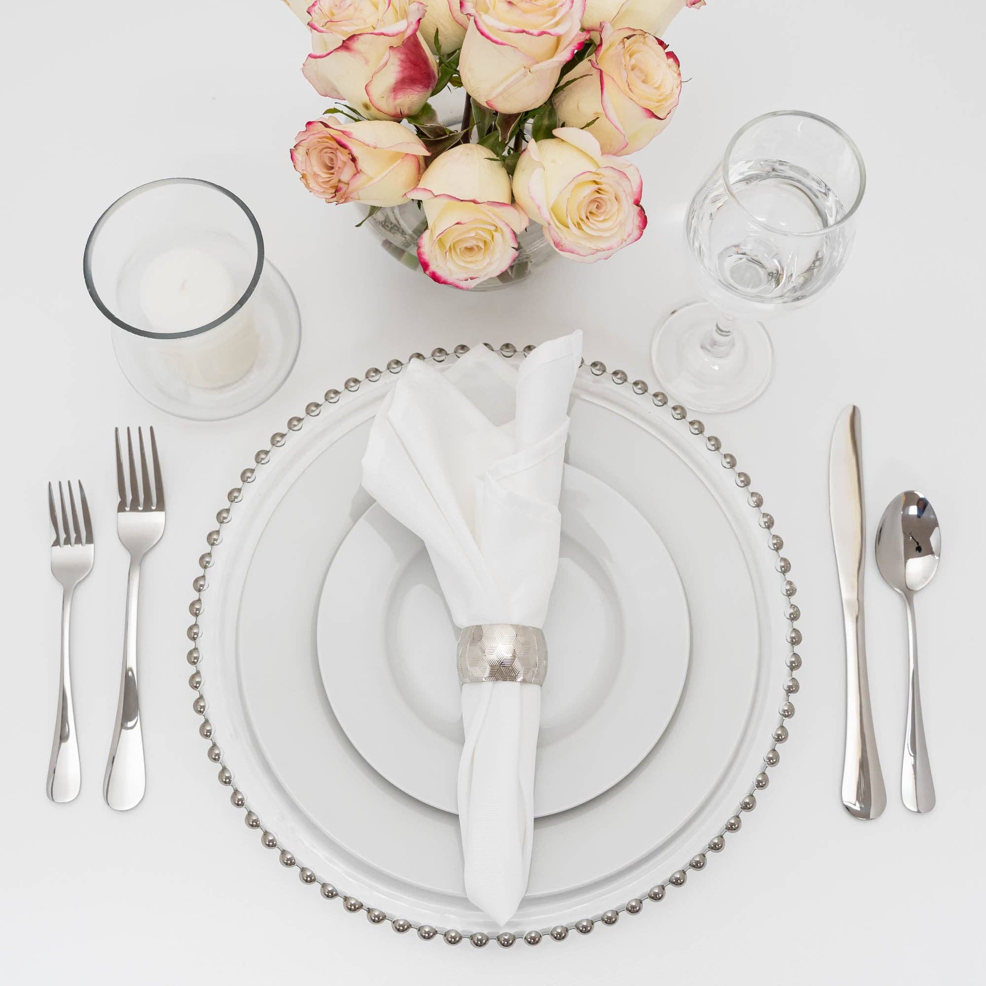 Portofino International Trading, USA - Wholesale Charger Plate - Beaded Rim Clear Glass Charger Plate 12½" - Silver2