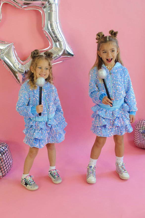 Ellie and Mila - Vente Ensemble haut et jupe – enfant - Ensemble deux pièces bleu avec sequins14