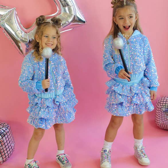 Ellie and Mila - Vente Ensemble haut et jupe – enfant - Ensemble deux pièces bleu avec sequins14