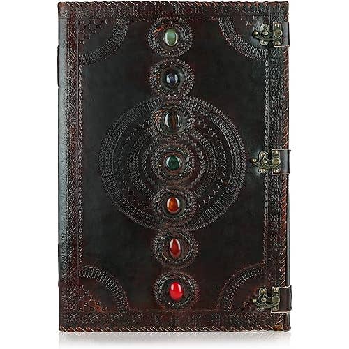 Diario in Pelle Nera con Sette Chakra 18" – Fatto a Mano in Rilievo per la vendita all'ingrosso da parte di Tuzech Leather