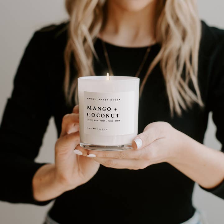 Sweet Water Decor - Wholesale Jar/Filled Candle - Mango and Coconut 11 oz Soy Candle - Decor & Gifts