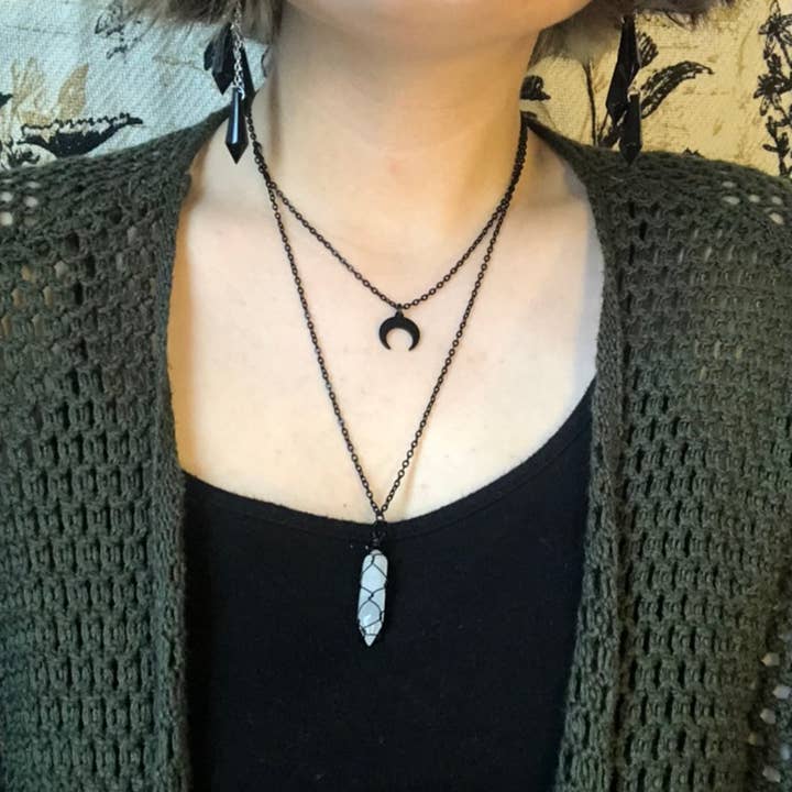 Crescent Crystal Layered Necklace for wholesale by Faerie’s Fix