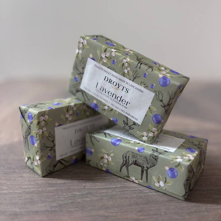 Festive Wrapped Lavender Glycerine Soap Bar 200g for wholesale by Droyts Fine Soap