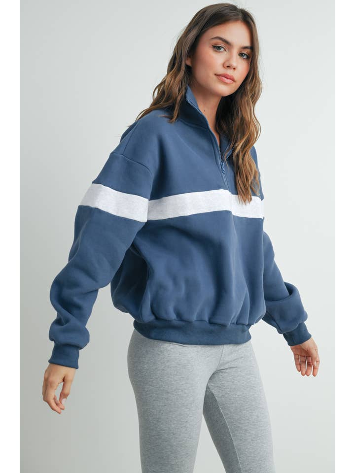 BUTTERMELON - Wholesale Sweatshirt - Women's - Two-Toned Half Zip Collar Sweatshirt - BMT753547