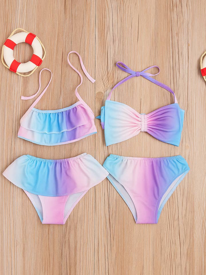 Fennco Styles - Wholesale Two Piece Swimsuit - Kids - Big Bowknot Ombre 2pcs Girl Swimwear Set1