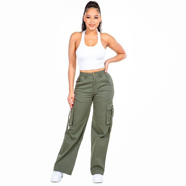 American Bazi - Wholesale Pants - Women's - WIDE LEG CARGO POCKET PANTS-RJH20697