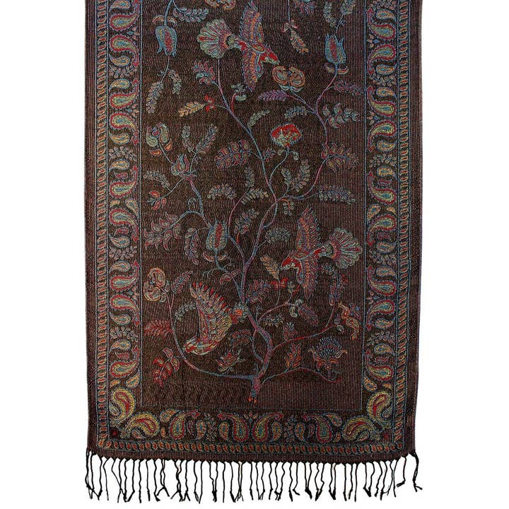 Sensibling Corp. – Großhandel Schal – Damen – Pashmina-Schal mit Paisley-Baum-Muster und metallischen Vögeln