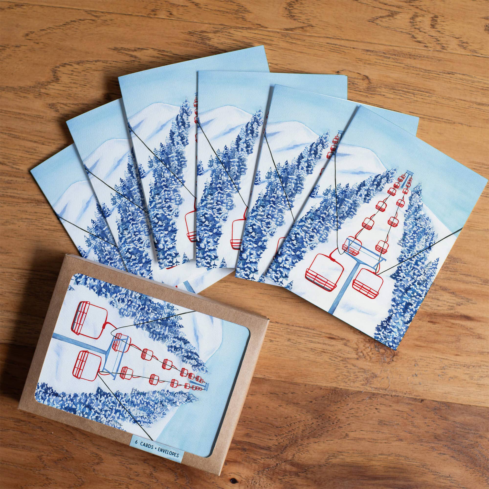 Watercolor Wednesday – Engroshandel Julekort – Skiferie Kort | Rød Stolelift Julekort3