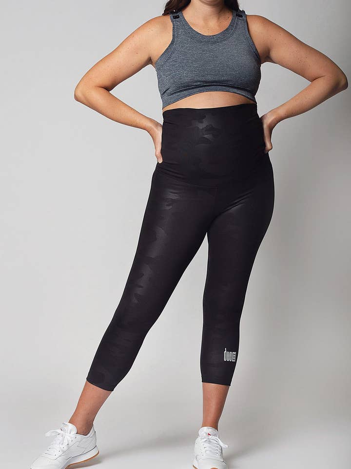 Camo Betty Crop Maternity Activewear Leggings | Postpartum Leggings for wholesale by duoFIT Maternity Activewear