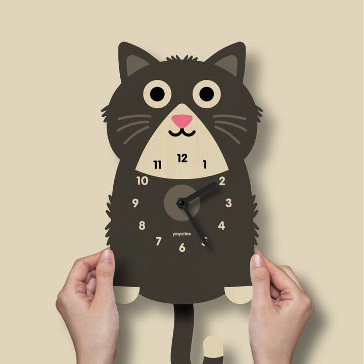 Popclox - Wholesale Wall Clock - Kitten Pendulum Clock - Wood2