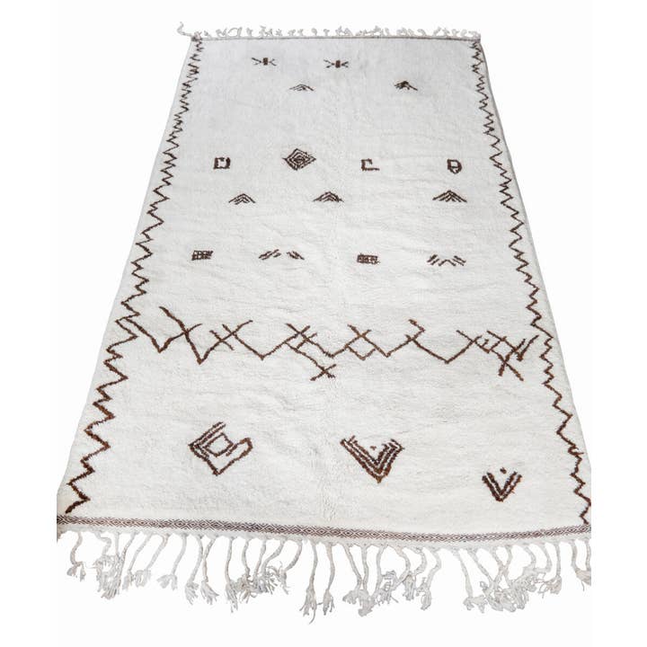 Ouive - Vendita all'ingrosso Tappeto - Tappeto berbero marocchino bianco "Symbol" con simboli tribali marroni10