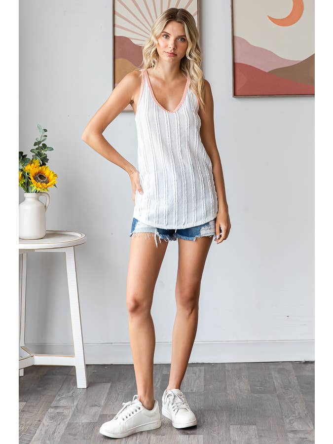 7th Ray - Venta al por mayor Túnica - Mujer - Top de Tirantes con Textura Arrugada y Contraste de Color Cuello Redondo T593818