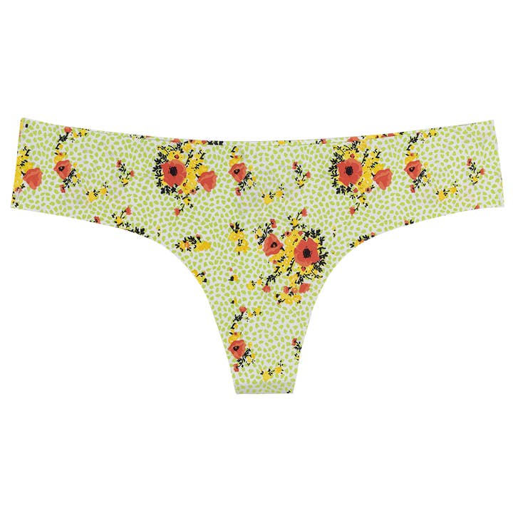 Teri Lingerie - Wholesale Underwear - Women's - Ditsy Green Laser Cut No Show Thong