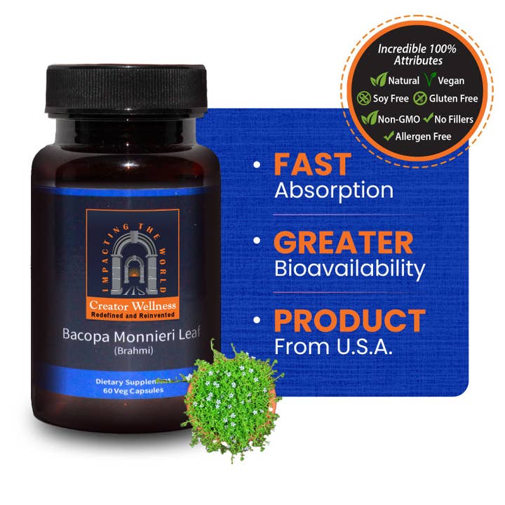 Creator Wellness - Wholesale Oral Supplement/Vitamin - Bacopa Monnieri Leaf - Brahmi | 60 Veg Capsules0