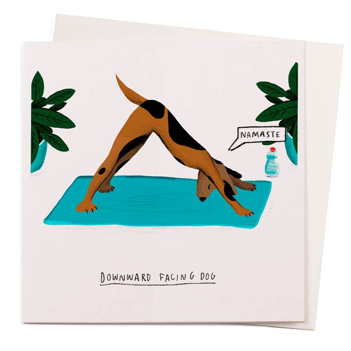Tarjeta de felicitación Downward Dog | Art Humour para venta al por mayor de USTUDIO Design