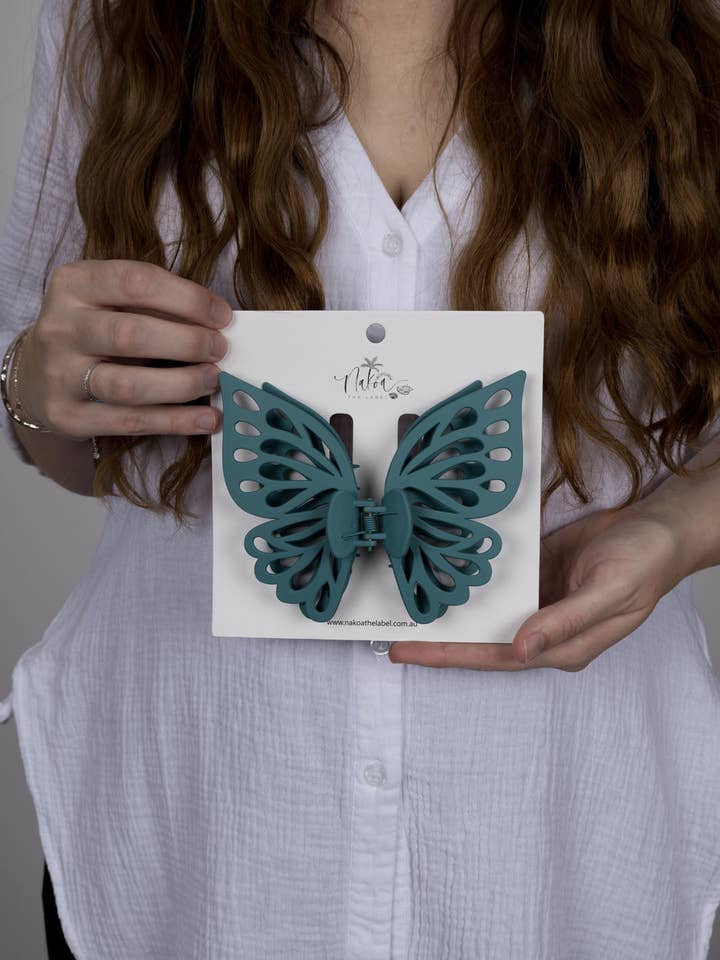 Claw Clip -- Jumbo Double Butterfly - Azure for wholesale by Nakoa The Label