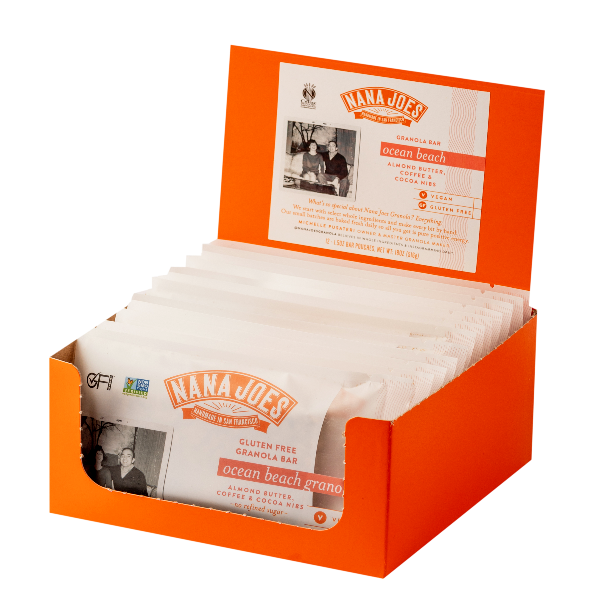 Nana Joes Granola - Vente Barres de céréales - Ocean Beach Bar : beurre d'amande, café et éclats de cacao1