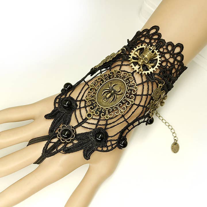 Negro Pulsera de personalidad de moda retro tela de araña guantes de encaje negro para mujer de venta al por mayor en Faire