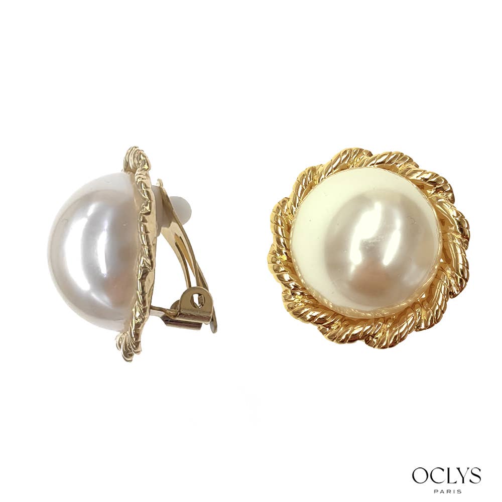 Oclys - Wholesale Clip-On Earrings - Dalia round clip-on earrings pearl stainless steel0
