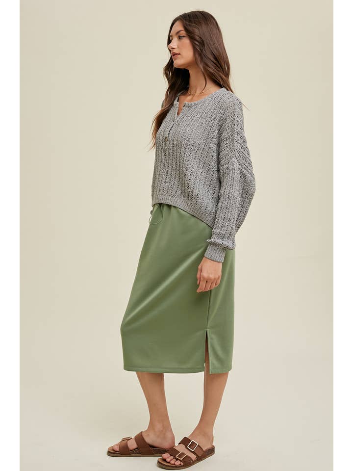 Wishlist Apparel - Wholesale Knit Sweater - Women's - BUTTON-UP RELAXED CROP CROCHET SWEATER / WL23-8435