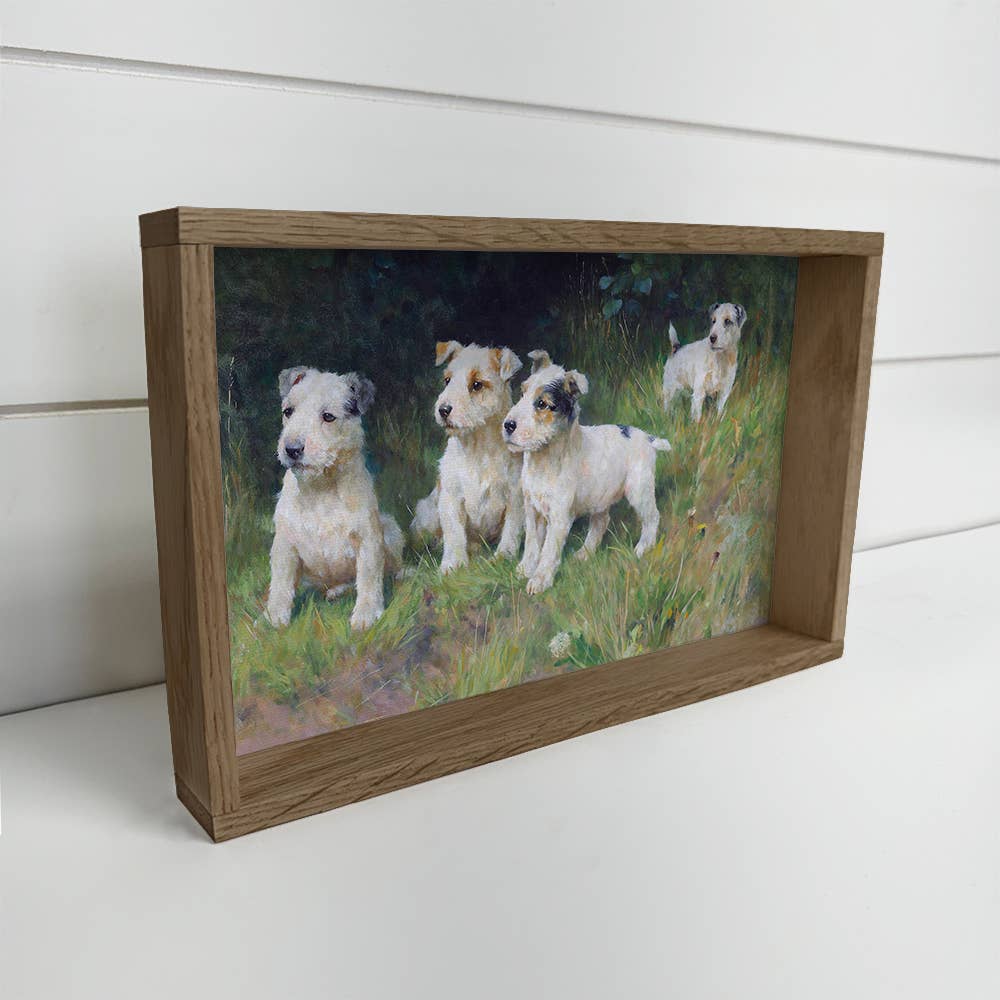 Hangout Home - Wholesale Art Print - Terrier Pups in Grass - Puppy Canvas Art - Wood Framed Art0